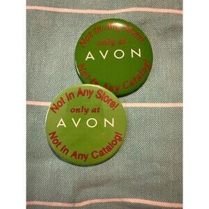 Vintage Avon Rep ADVERTISING Green & Red 'Not in ANY Store!' BiG Button Set Of 2